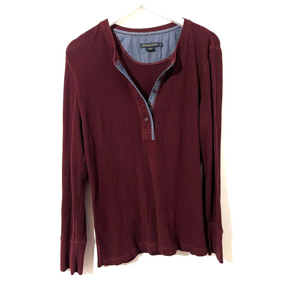 PENDLETON Maroon Waffle Knit‎ Henley Thermal Pullover Women's Long Sleeve Top XL